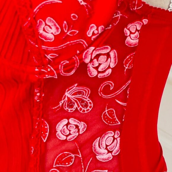 Rampage Y2k Corset Bustier Coquette Rosebud Red Mesh Top Medium - Picture 4 of 10